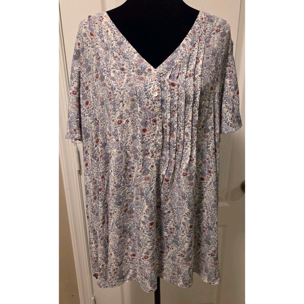 Rose + Olive Women's Floral Print Henley Tunic Top, Size 2X